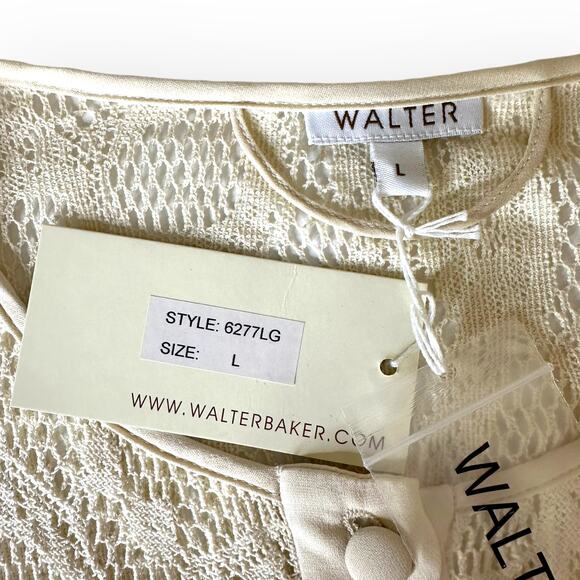 Walter Baker NWT Silk Lace Shirt Dress L Cream 100% Silk Tie Waist Short Sleeve - Picture 11 of 15